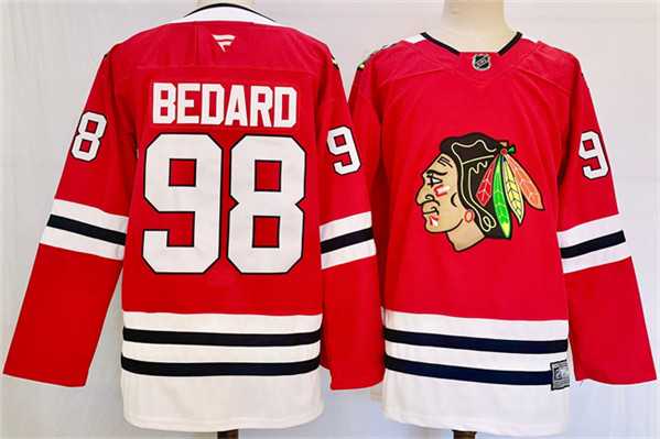 Men%27s Chicago Blackhawks #98 Connor Bedard Red Stitched Hockey Jersey